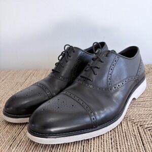 Johnston & Murphy Men's Size 12 Black Leather Cap Toe Oxford White Sneaker Sole